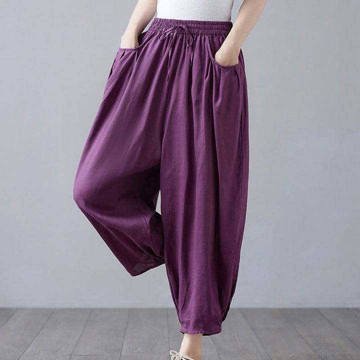 Buddha Stonesサマープレーンクロップドパンツ レディース コットンリネン ハーレムパンツ ポケット付き - image 24