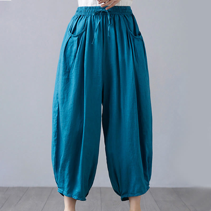 Buddha Stonesサマープレーンクロップドパンツ レディース コットンリネン ハーレムパンツ ポケット付き - image 31