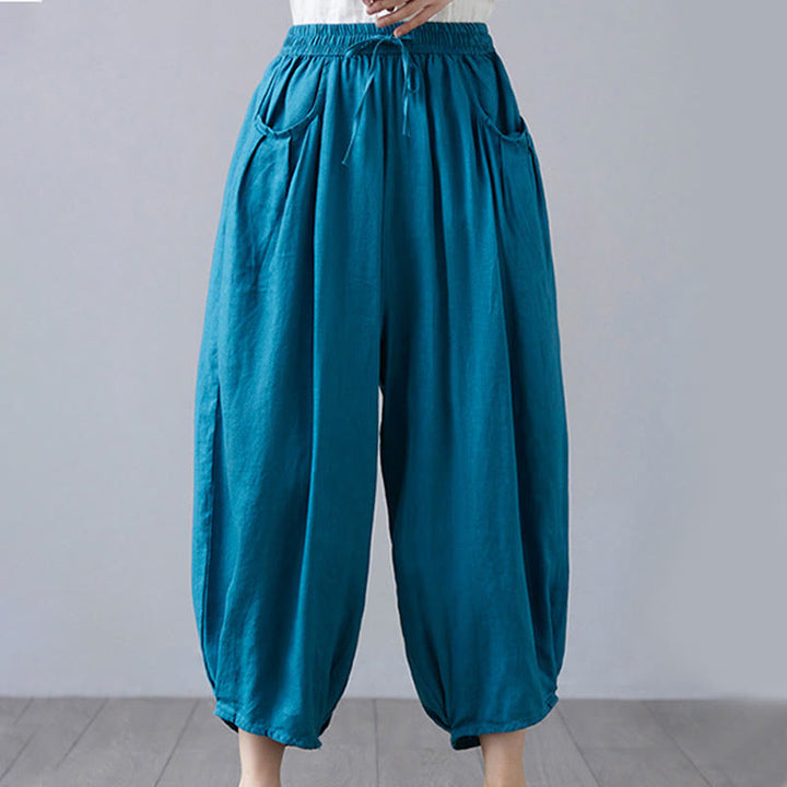 Buddha Stonesサマープレーンクロップドパンツ レディース コットンリネン ハーレムパンツ ポケット付き - image 31