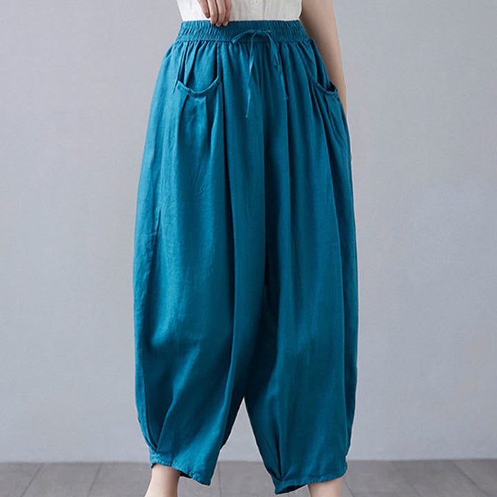 Buddha Stonesサマープレーンクロップドパンツ レディース コットンリネン ハーレムパンツ ポケット付き - image 30
