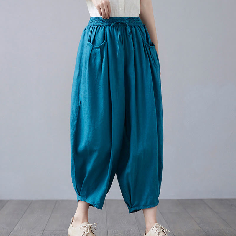 Buddha Stonesサマープレーンクロップドパンツ レディース コットンリネン ハーレムパンツ ポケット付き - image 29