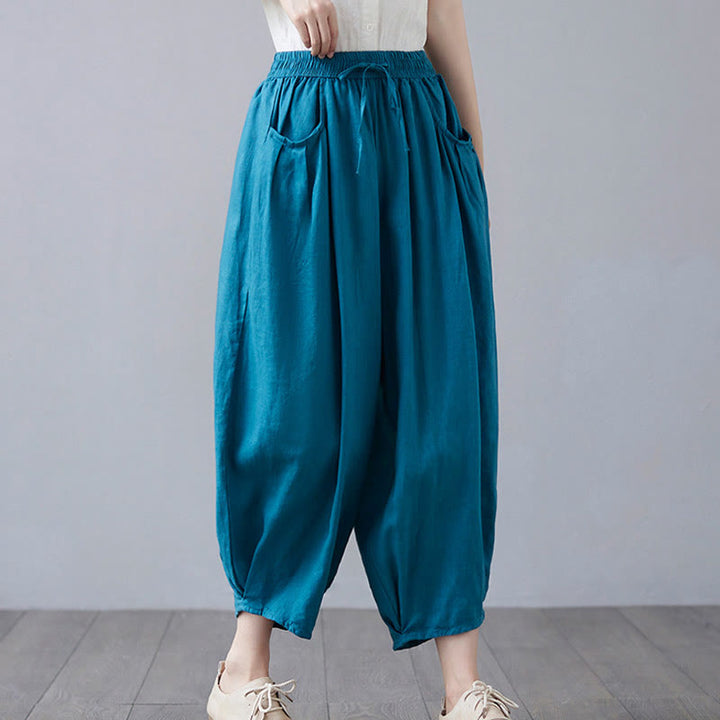 Buddha Stonesサマープレーンクロップドパンツ レディース コットンリネン ハーレムパンツ ポケット付き - image 29
