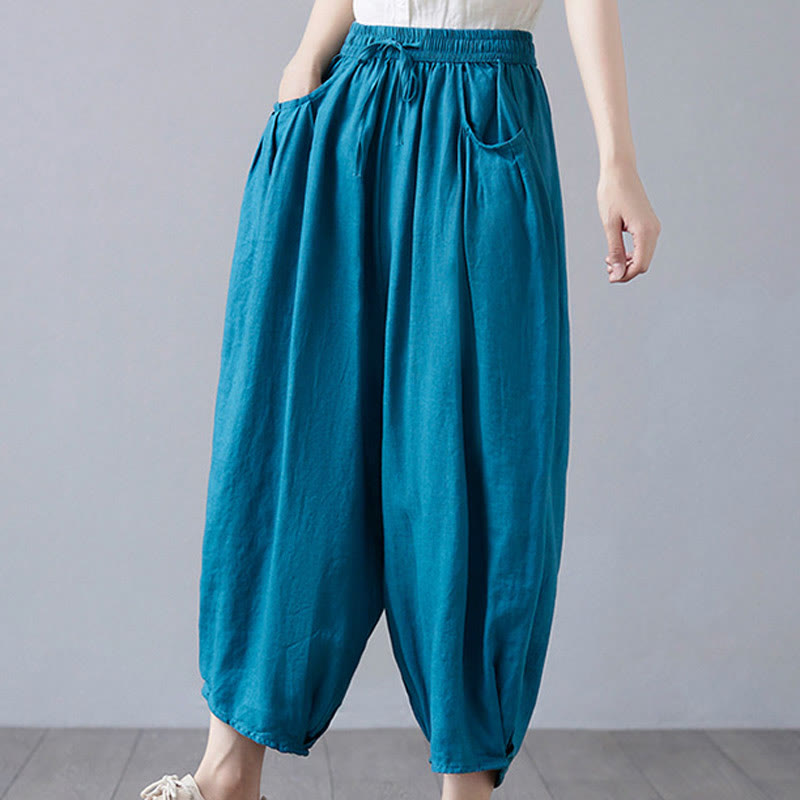 Buddha Stonesサマープレーンクロップドパンツ レディース コットンリネン ハーレムパンツ ポケット付き - image 32