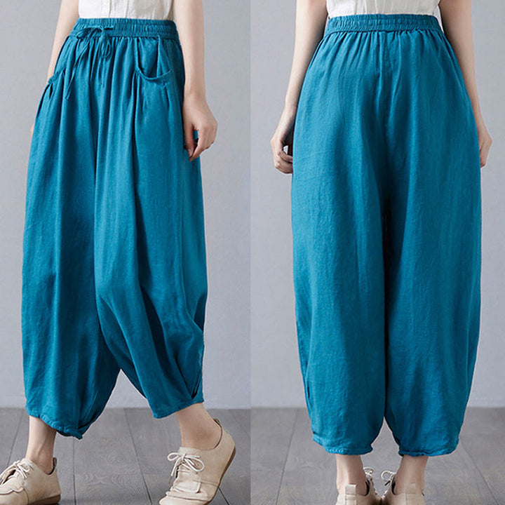 Buddha Stonesサマープレーンクロップドパンツ レディース コットンリネン ハーレムパンツ ポケット付き - image 33