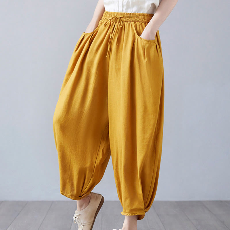 Buddha Stonesサマープレーンクロップドパンツ レディース コットンリネン ハーレムパンツ ポケット付き - image 37