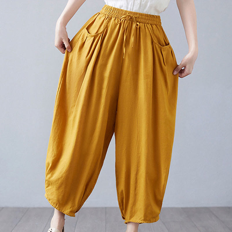Buddha Stonesサマープレーンクロップドパンツ レディース コットンリネン ハーレムパンツ ポケット付き - image 38