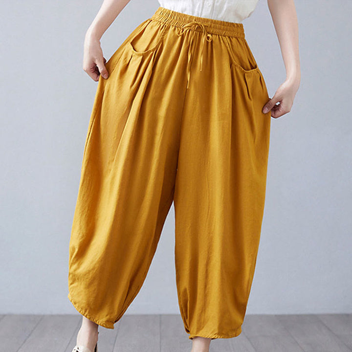 Buddha Stonesサマープレーンクロップドパンツ レディース コットンリネン ハーレムパンツ ポケット付き - image 38