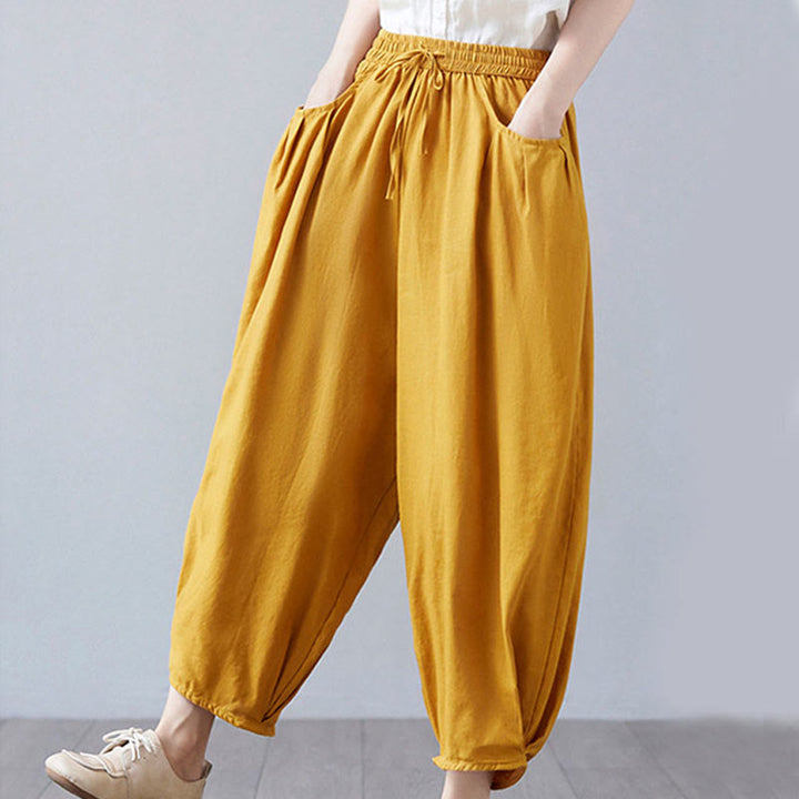 Buddha Stonesサマープレーンクロップドパンツ レディース コットンリネン ハーレムパンツ ポケット付き - image 39