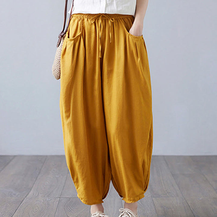 Buddha Stonesサマープレーンクロップドパンツ レディース コットンリネン ハーレムパンツ ポケット付き - image 36