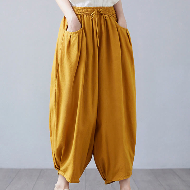 Buddha Stonesサマープレーンクロップドパンツ レディース コットンリネン ハーレムパンツ ポケット付き - image 35