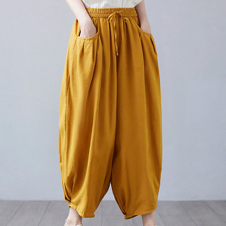 Buddha Stonesサマープレーンクロップドパンツ レディース コットンリネン ハーレムパンツ ポケット付き - image 35