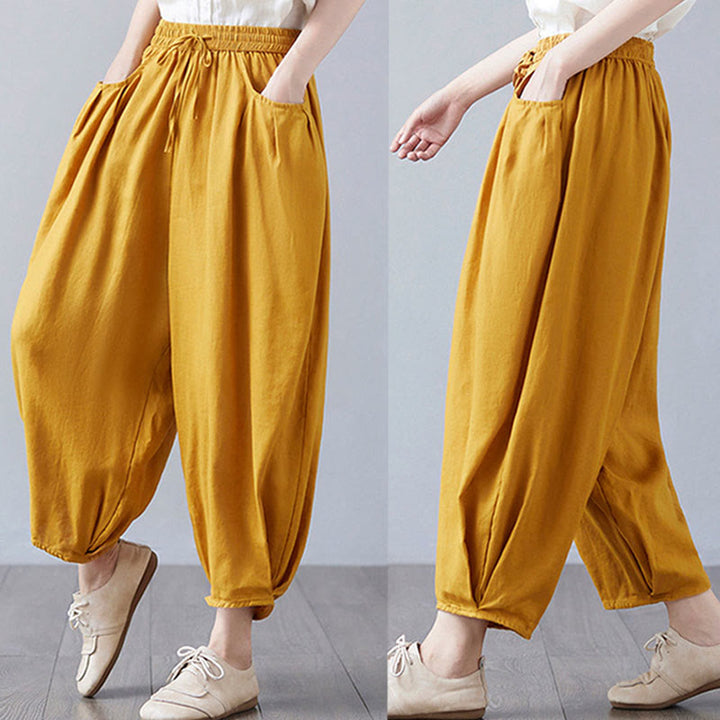 Buddha Stonesサマープレーンクロップドパンツ レディース コットンリネン ハーレムパンツ ポケット付き - image 40