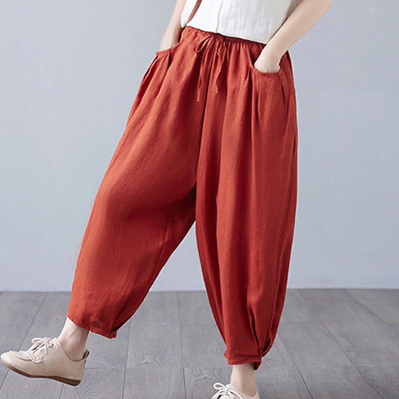 Buddha Stonesサマープレーンクロップドパンツ レディース コットンリネン ハーレムパンツ ポケット付き - image 44