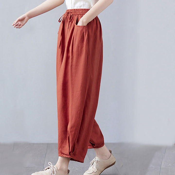 Buddha Stonesサマープレーンクロップドパンツ レディース コットンリネン ハーレムパンツ ポケット付き - image 46