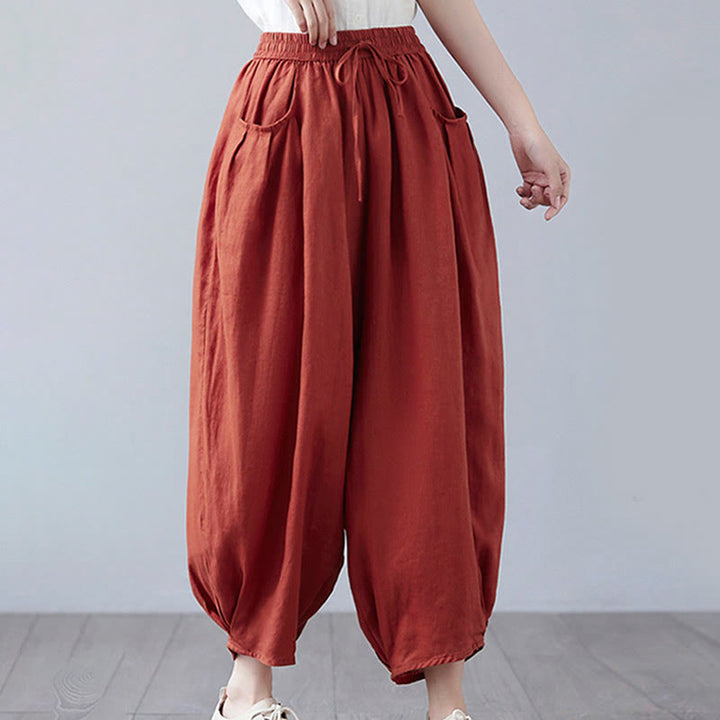 Buddha Stonesサマープレーンクロップドパンツ レディース コットンリネン ハーレムパンツ ポケット付き - image 42