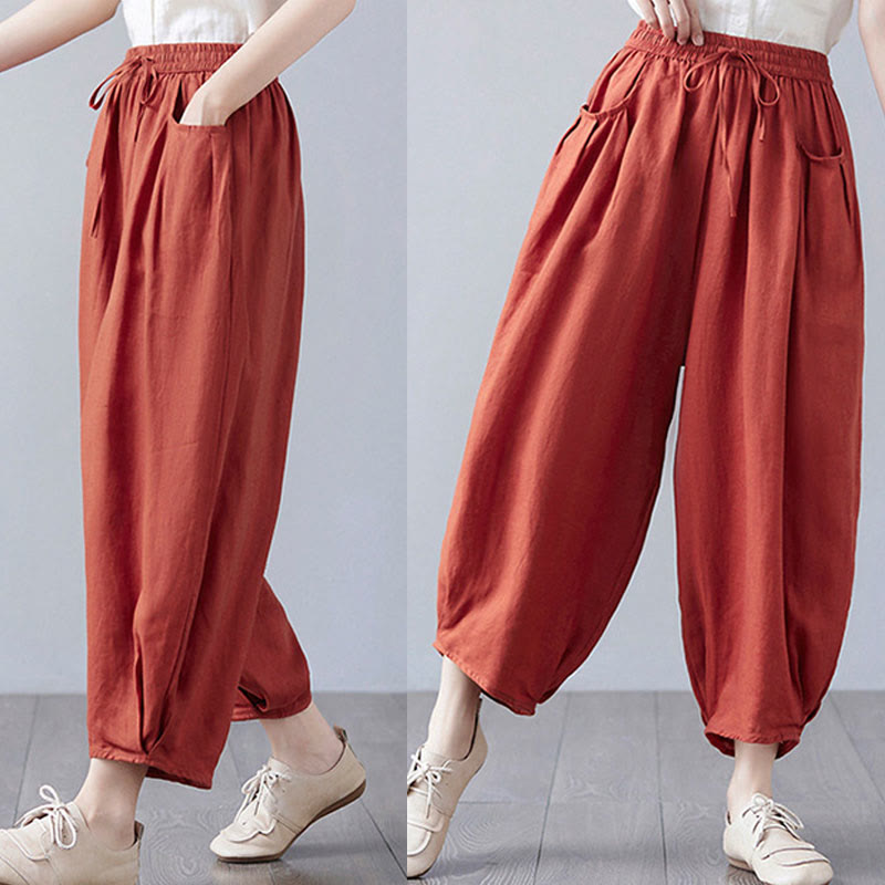 Buddha Stonesサマープレーンクロップドパンツ レディース コットンリネン ハーレムパンツ ポケット付き - image 45