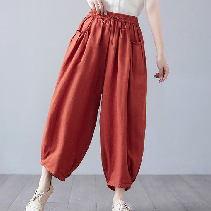 Buddha Stonesサマープレーンクロップドパンツ レディース コットンリネン ハーレムパンツ ポケット付き - image 43