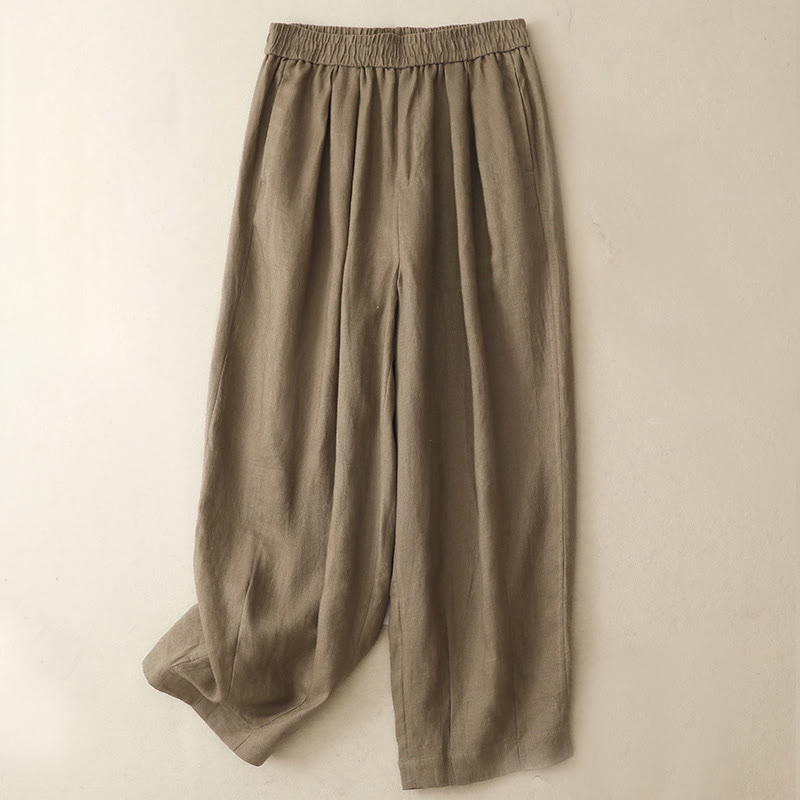Buddha Stonesサマープレーン レディース コットンリネン ハーレムパンツ ポケット付き - タン - US8-10，UK/AU12-14，EU40-42 (2XL) - image 1