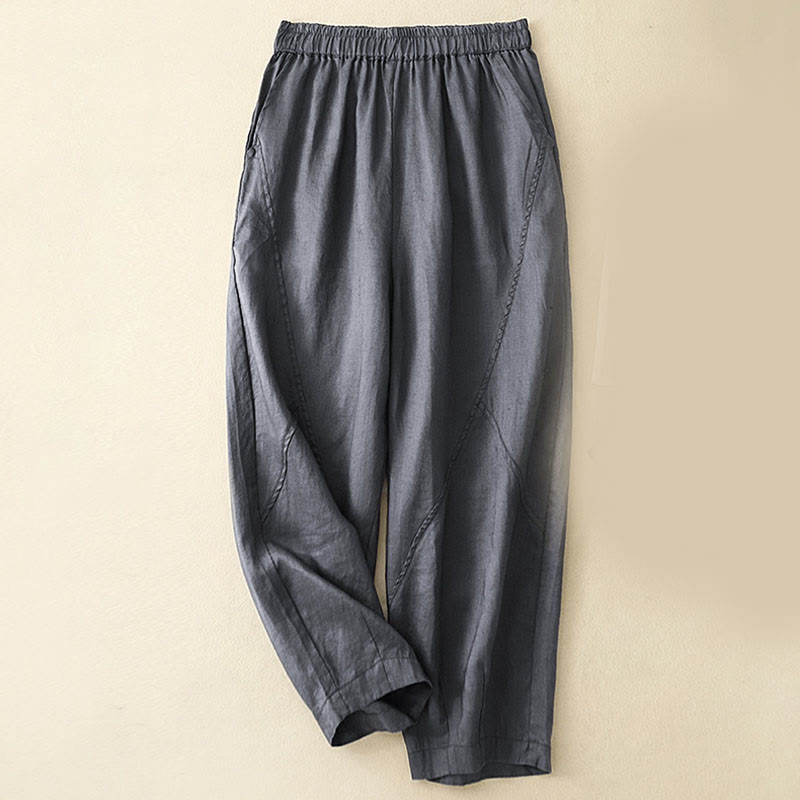 Buddha Stonesカジュアル 無地 クロップドパンツ レディース コットンリネン ハーレムパンツ ポケット付き - スティールブルー - US8-10，UK/AU12-14，EU40-42 (2XL) - image 1