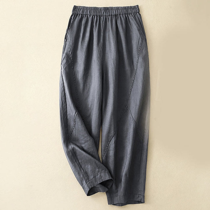 Buddha Stonesカジュアル 無地 クロップドパンツ レディース コットンリネン ハーレムパンツ ポケット付き - スティールブルー - US8-10，UK/AU12-14，EU40-42 (2XL) - image 1