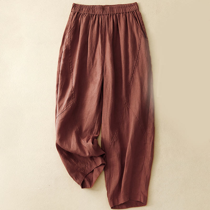 Buddha Stonesカジュアル 無地 クロップドパンツ レディース リネン ハーレムパンツ ポケット付き - マルーン - US8-10，UK/AU12-14，EU40-42 (2XL) - image 15