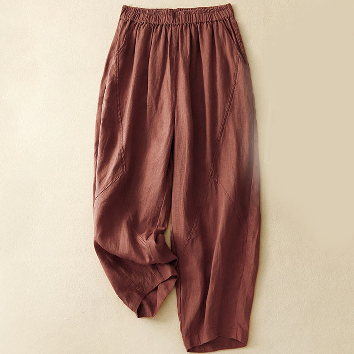 Buddha Stonesカジュアル 無地 クロップドパンツ レディース リネン ハーレムパンツ ポケット付き - マルーン - US8-10，UK/AU12-14，EU40-42 (2XL) - image 15