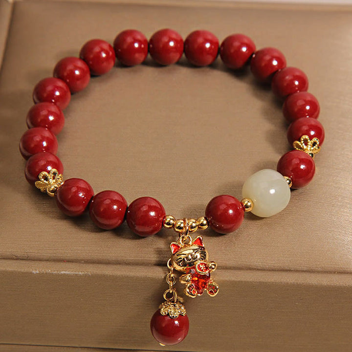 Buddha Stones天然招き猫ペンダント 辰砂良縁祈願ブレスレット - image 4