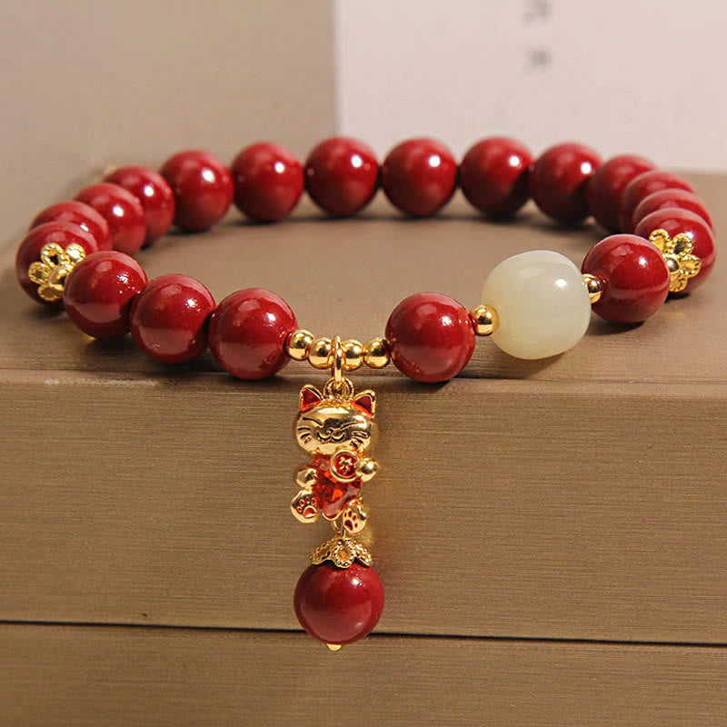 Buddha Stones天然招き猫ペンダント 辰砂良縁祈願ブレスレット - image 2