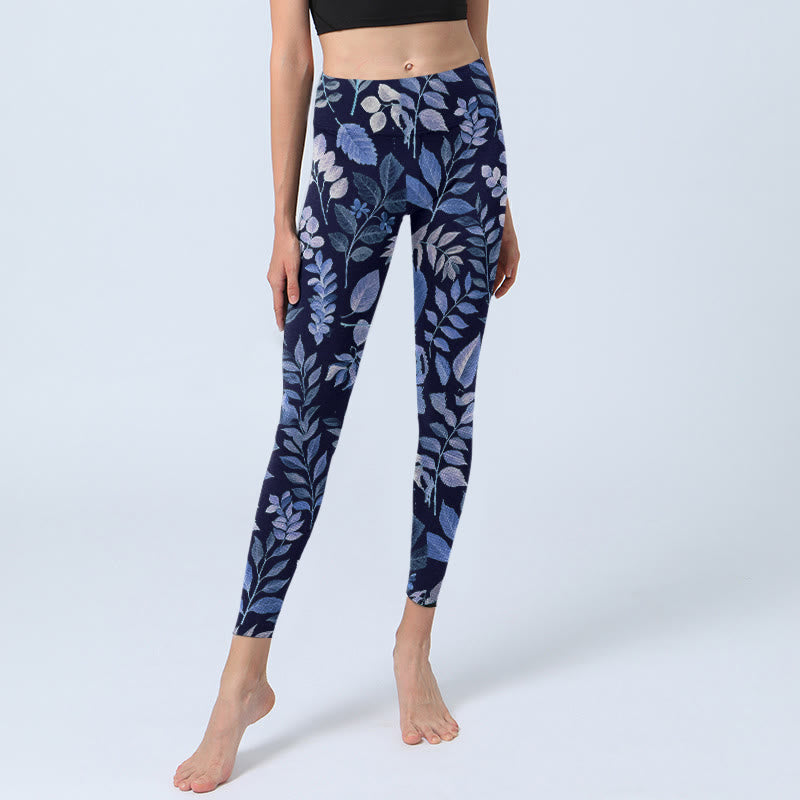Buddha Stonesパープルリーフプリント ジムレギンス レディース ヨガパンツ - image 6