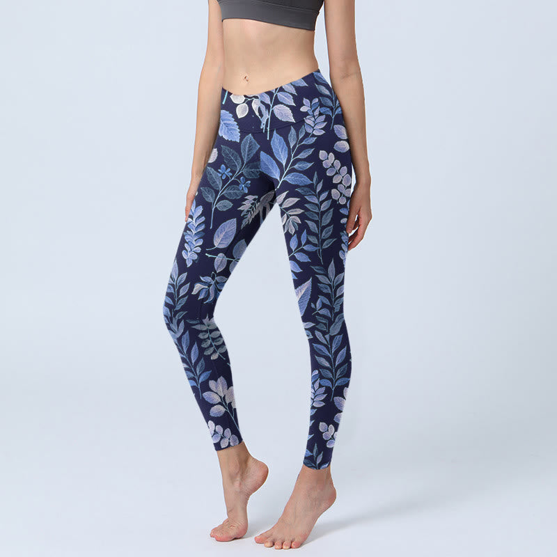 Buddha Stonesパープルリーフプリント ジムレギンス レディース ヨガパンツ - ダークスレートブルー - US18、 UK/AU22、 EU50 (4XL) - image 1