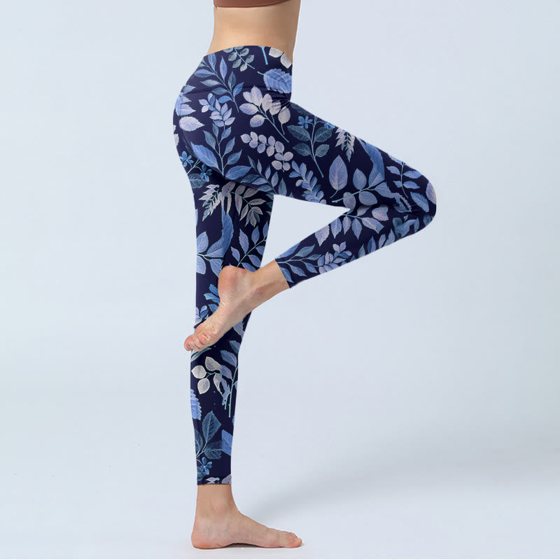 Buddha Stonesパープルリーフプリント ジムレギンス レディース ヨガパンツ - image 4
