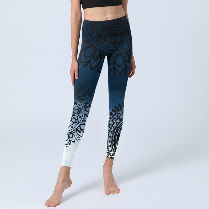 Buddha Stones円形マンダラフラワープリントジムレギンスレディースヨガパンツ - image 6