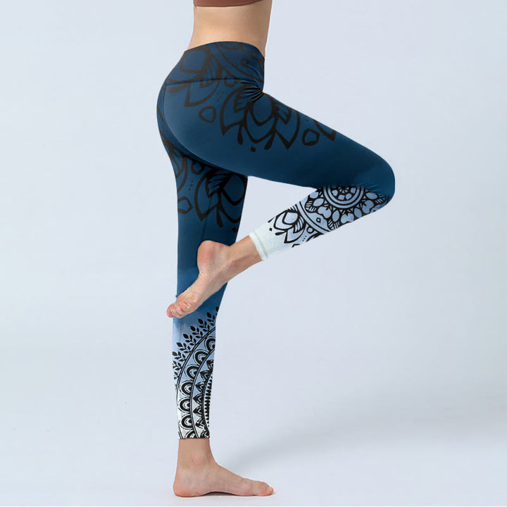 Buddha Stones円形マンダラフラワープリントジムレギンスレディースヨガパンツ - image 4