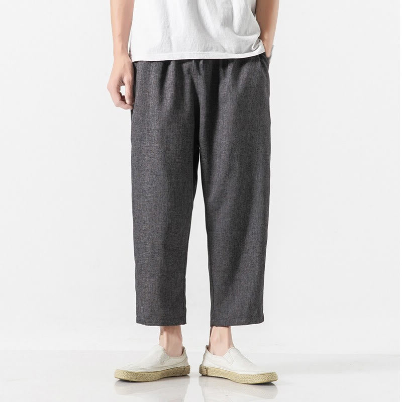 Buddha Stonesサマープレーン メンズ 7-8丈 コットンリネンパンツ ポケット付き - 黒 - US/UK/AU46、 EU56 (5XL) - image 11