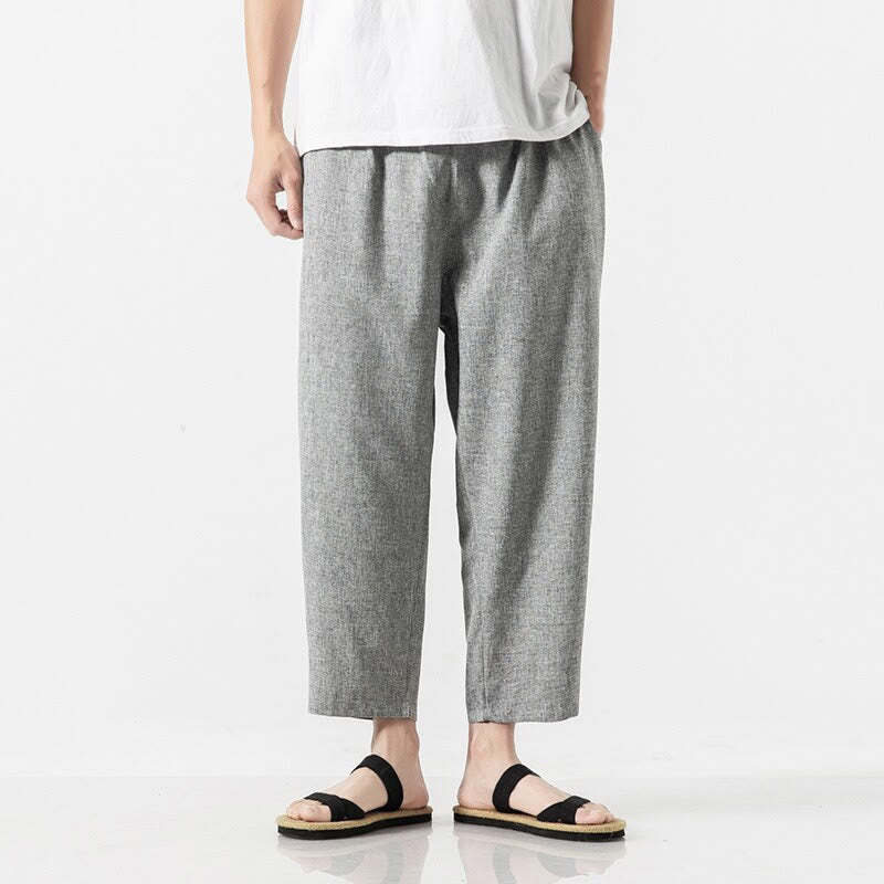Buddha Stonesサマープレーン メンズ 7-8丈 コットンリネンパンツ ポケット付き - ライトグレー - US/UK/AU46、 EU56 (5XL) - image 25