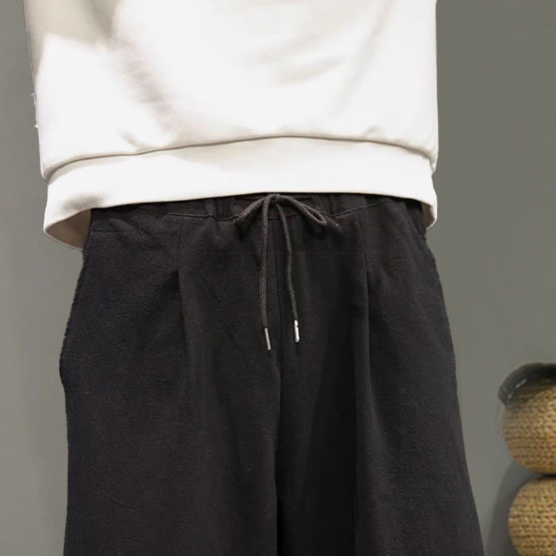 Buddha Stonesと鶴の刺繍入りドローストリングメンズコットンリネンワイドレッグパンツ（ポケット付き） - image 18