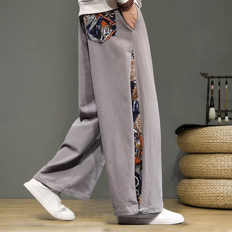 Buddha Stonesと鶴の刺繍入りドローストリングメンズコットンリネンワイドレッグパンツ（ポケット付き） - image 28