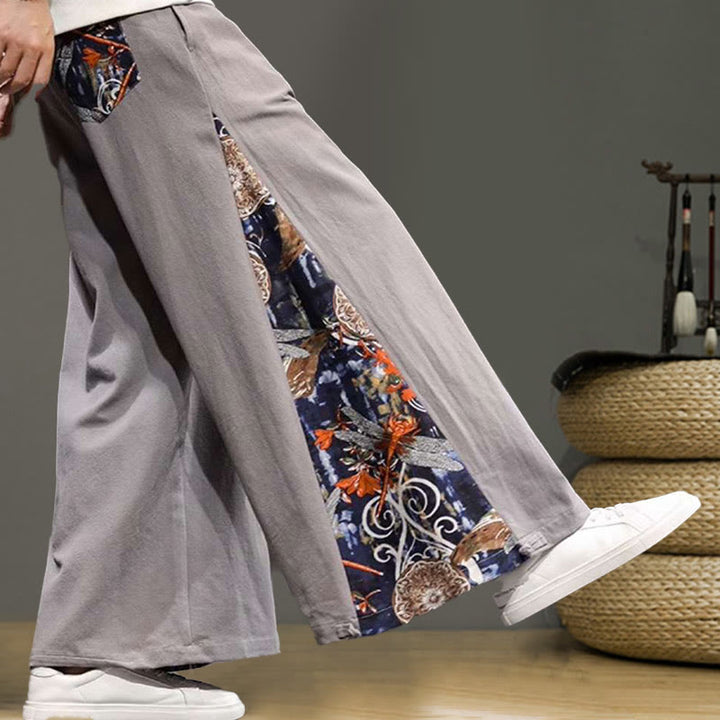 Buddha Stonesと鶴の刺繍入りドローストリングメンズコットンリネンワイドレッグパンツ（ポケット付き） - image 29