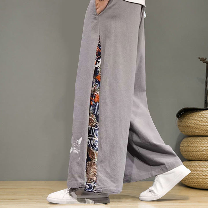 Buddha Stonesと鶴の刺繍入りドローストリングメンズコットンリネンワイドレッグパンツ（ポケット付き） - image 23
