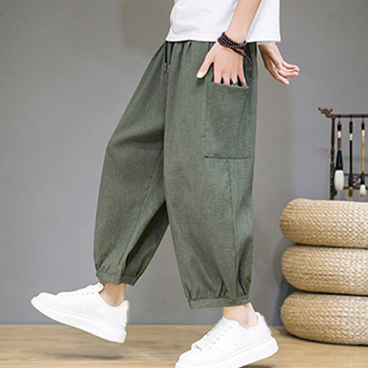 Buddha Stonesカジュアル 7-8丈 クロップド メンズ ハーレムパンツ サイドポケット付き - ダークシーグリーン - US/UK/AU46、 EU56 (5XL) - image 1