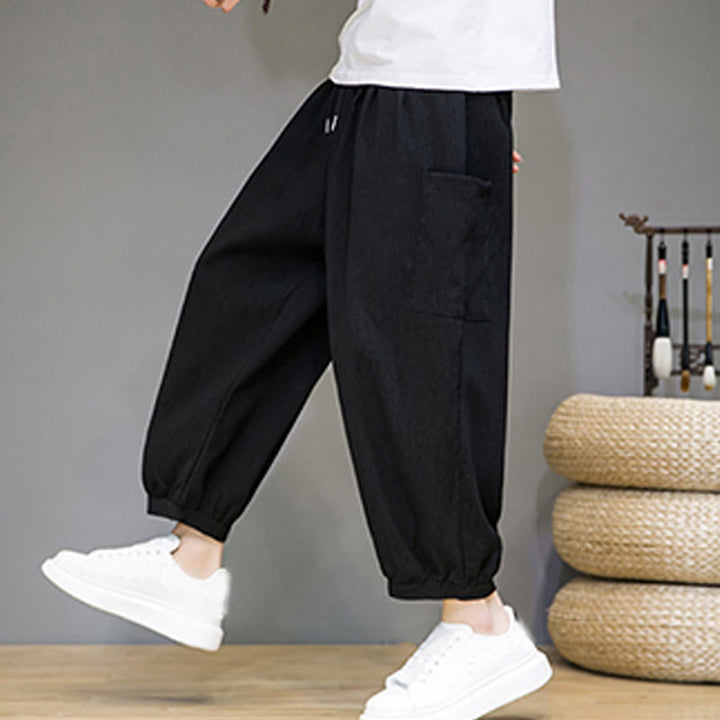Buddha Stonesカジュアル 7-8丈 クロップド メンズ ハーレムパンツ サイドポケット付き - 黒 - US/UK/AU46、 EU56 (5XL) - image 10