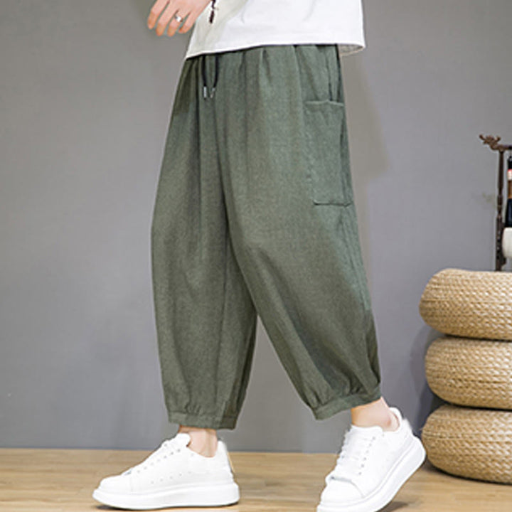 Buddha Stonesカジュアル 7-8丈 クロップド メンズ ハーレムパンツ サイドポケット付き - image 1