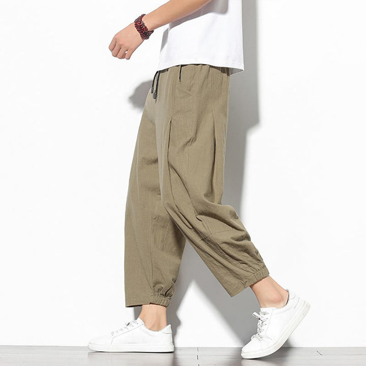 Buddha Stones夏 メンズ 7-8丈 コットンリネン キャロットパンツ ポケット付き - バーリーウッド - US/UK/AU46、 EU56 (5XL) - image 1