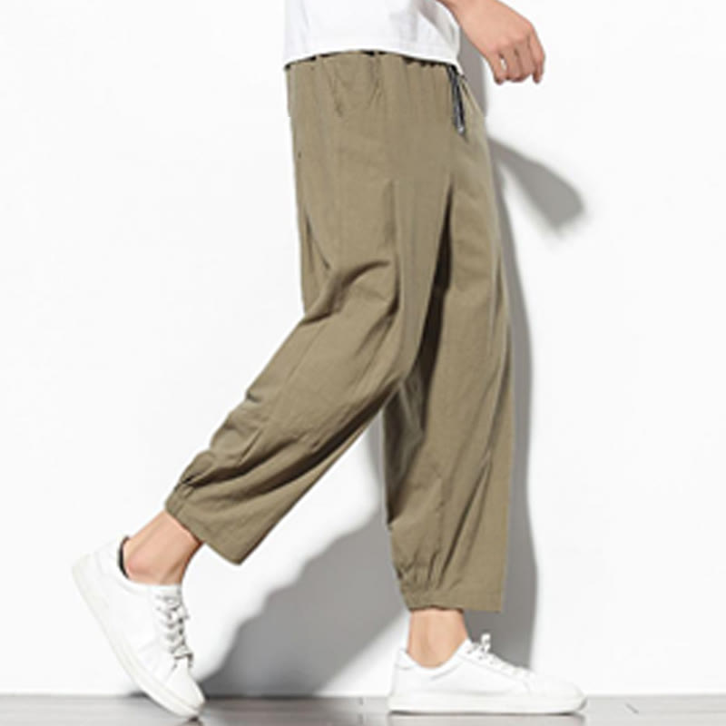 Buddha Stones夏 メンズ 7-8丈 コットンリネン キャロットパンツ ポケット付き - image 3