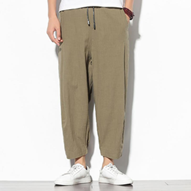 Buddha Stones夏 メンズ 7-8丈 コットンリネン キャロットパンツ ポケット付き - image 1