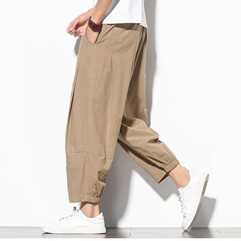 Buddha Stones夏 メンズ 7-8丈 コットンリネン キャロットパンツ ポケット付き - image 5