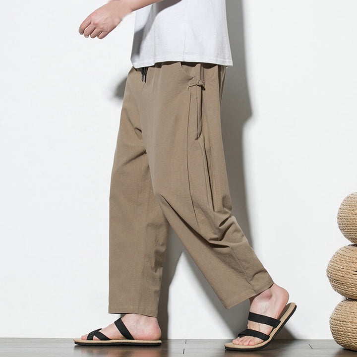 Buddha Stonesサマー サイドフロッグボタンデザイン メンズ コットンリネン パンツ ポケット付き - タン - US/UK/AU46、 EU56 (5XL) - image 10