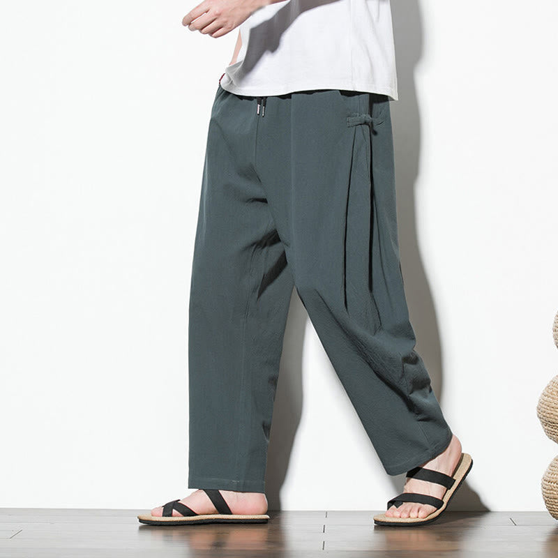 Buddha Stonesサマー サイドフロッグボタンデザイン メンズ コットンリネン パンツ ポケット付き - グレー - US/UK/AU46、 EU56 (5XL) - image 1