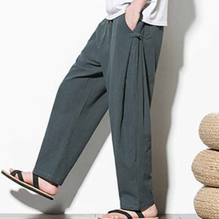 Buddha Stonesサマー サイドフロッグボタンデザイン メンズ コットンリネン パンツ ポケット付き - image 8