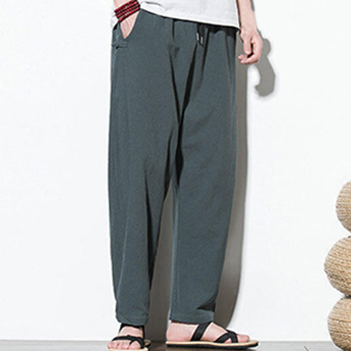 Buddha Stonesサマー サイドフロッグボタンデザイン メンズ コットンリネン パンツ ポケット付き - image 3